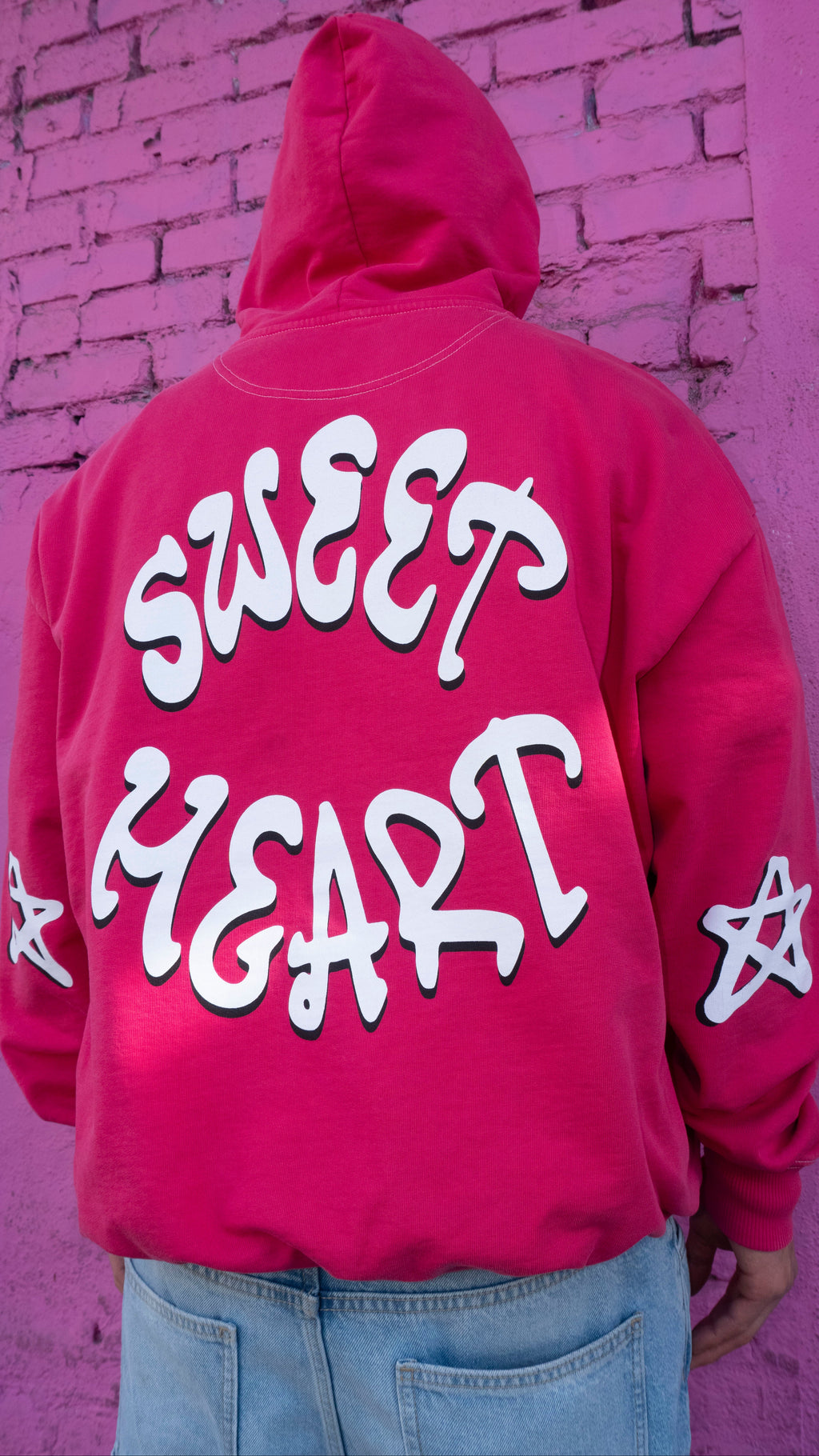 2-TONE HEART HOODIE WHITE/HOT PINK