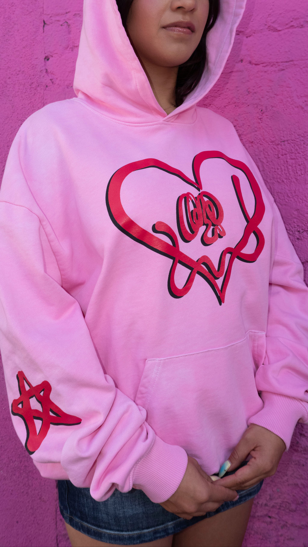 2-TONE HEART HOODIE RED/LIGHT PINK