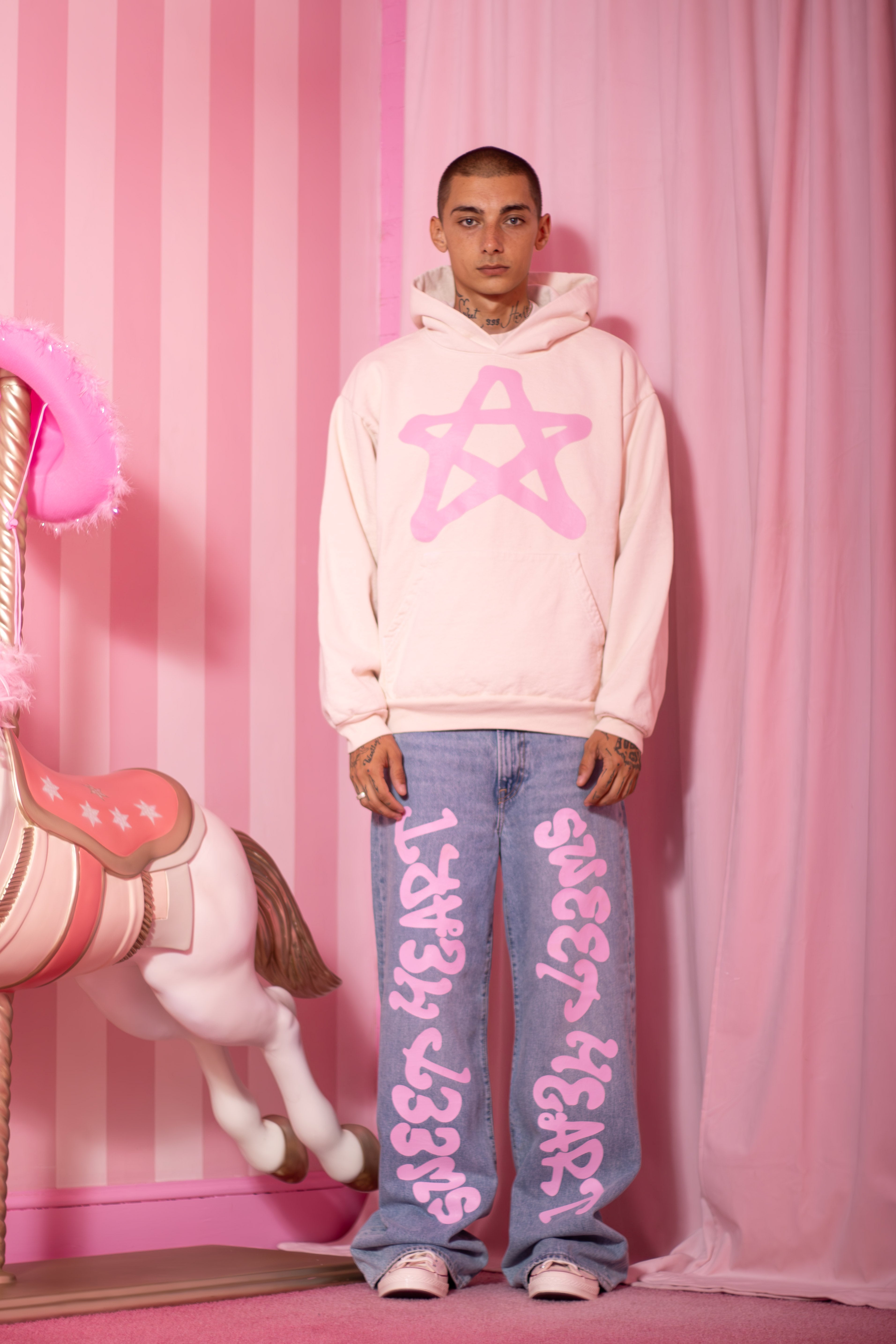 STAR HOODIE PINK/CREME