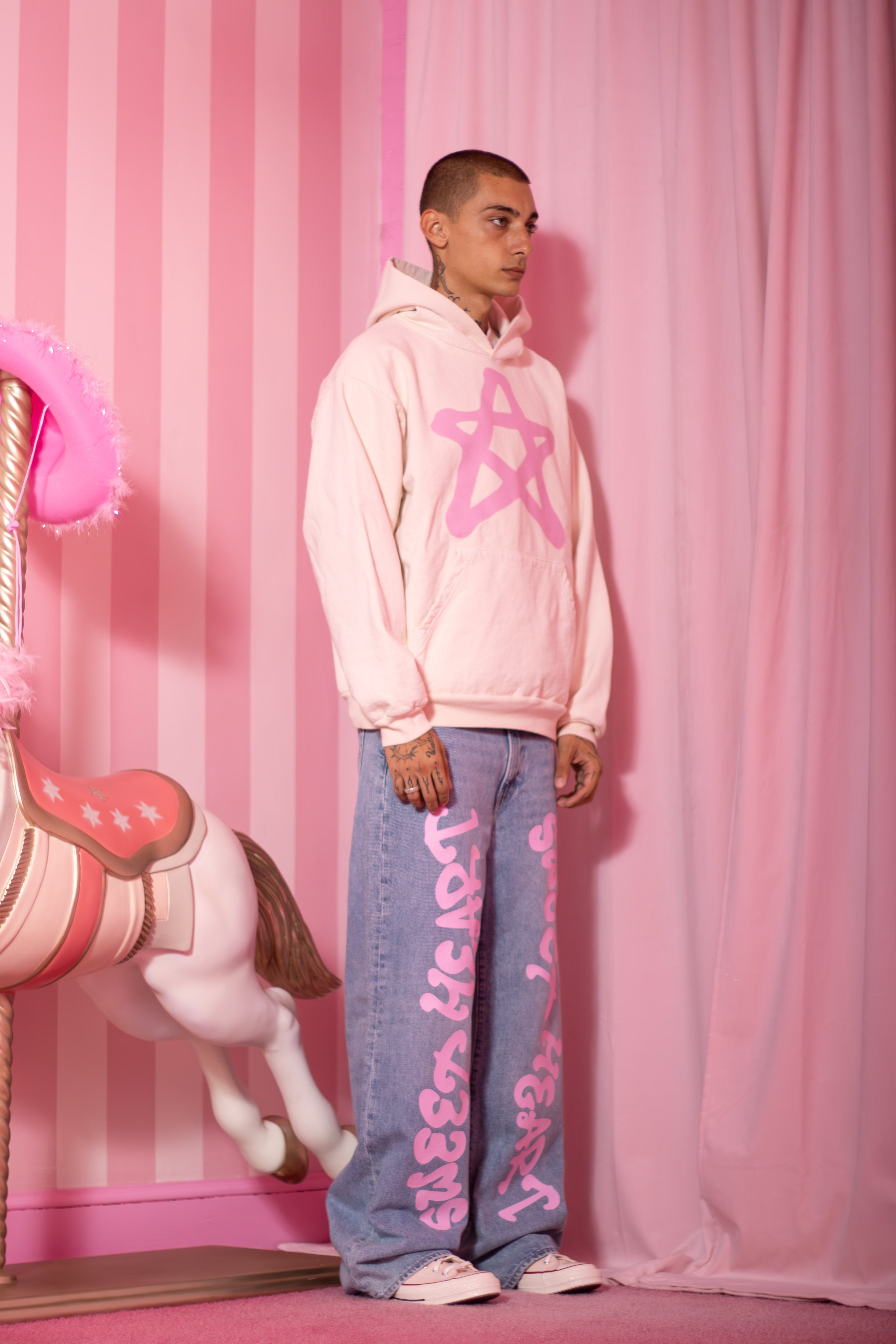 STAR HOODIE PINK/CREME