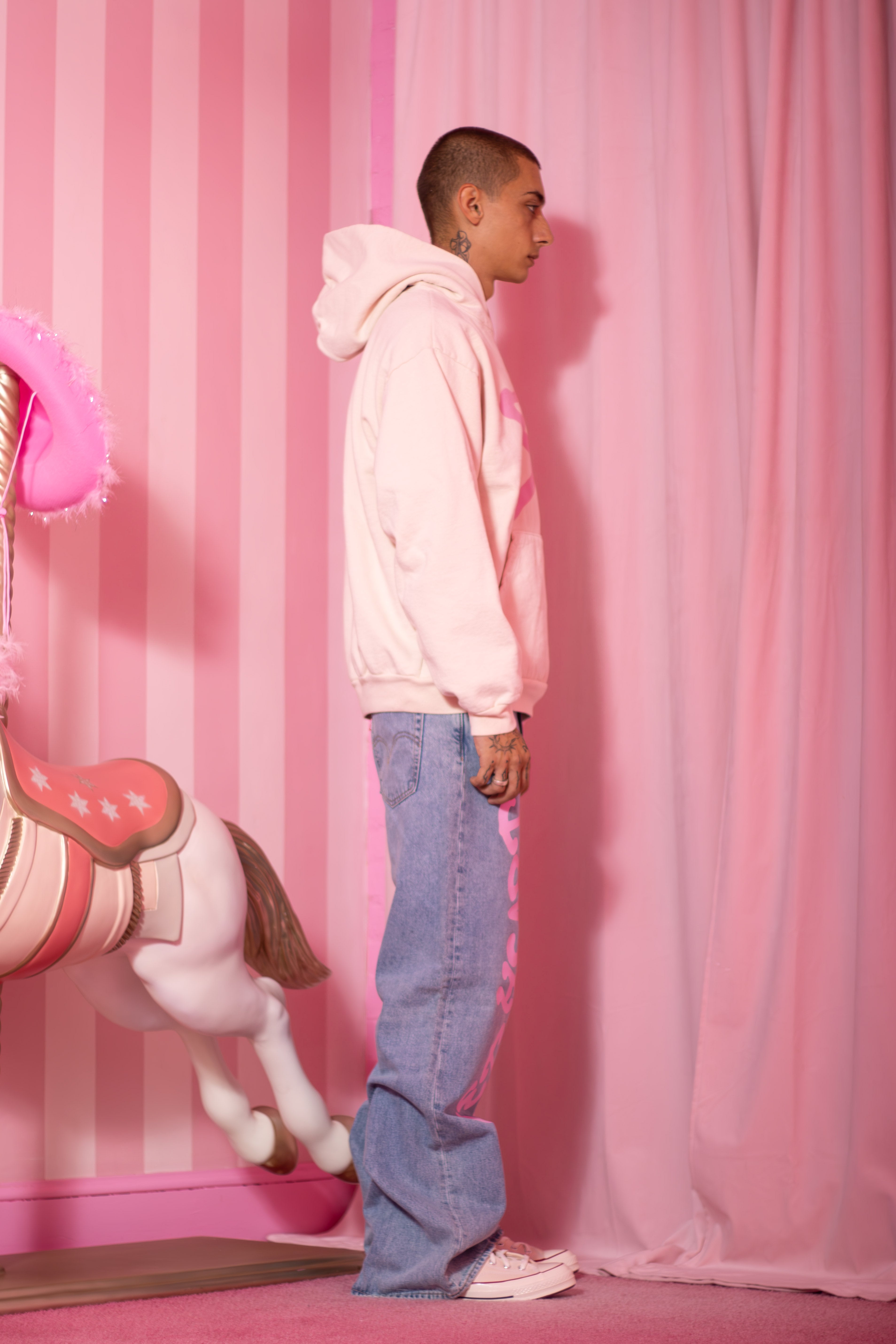 STAR HOODIE PINK/CREME