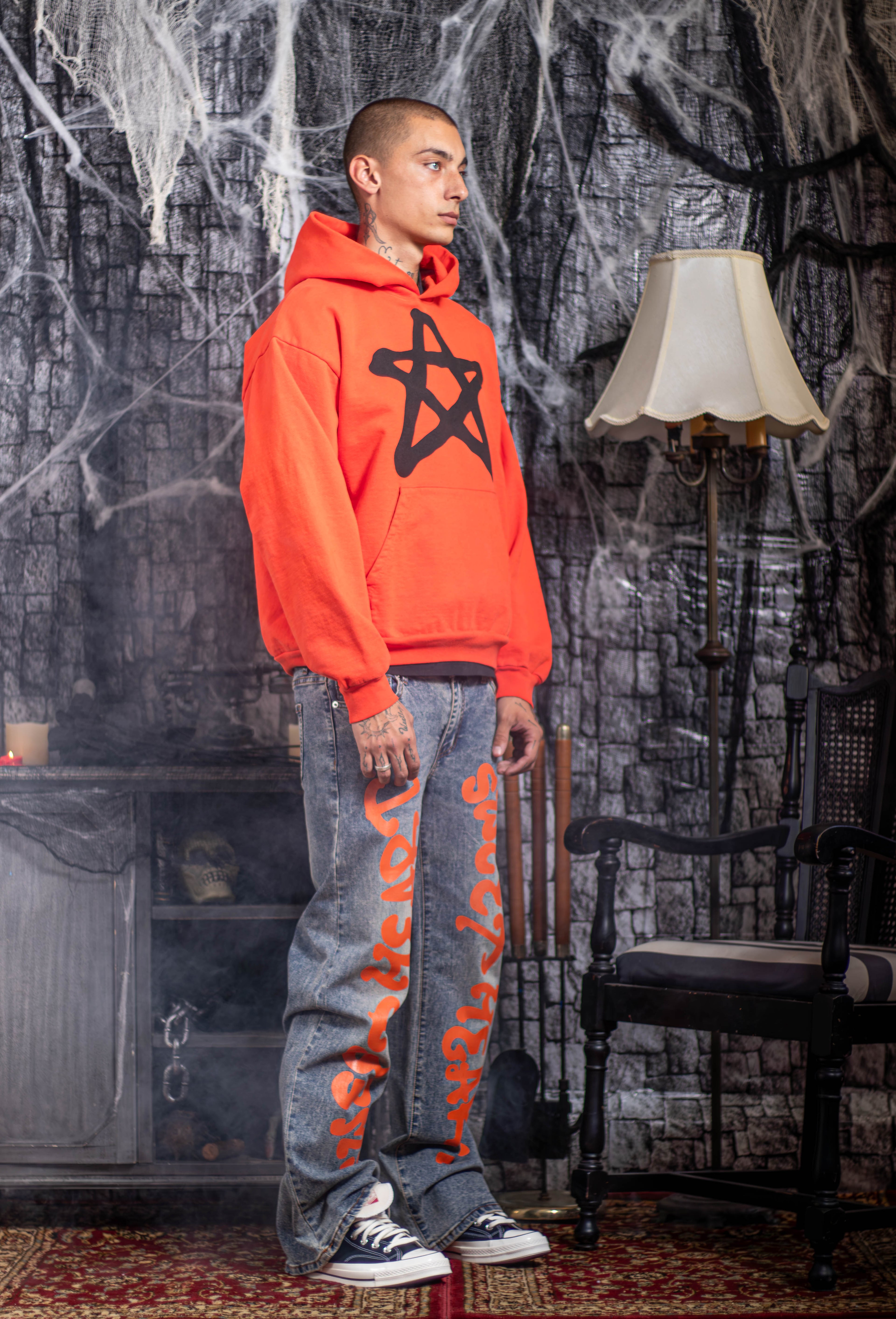 STAR HOODIE BLACK/ORANGE