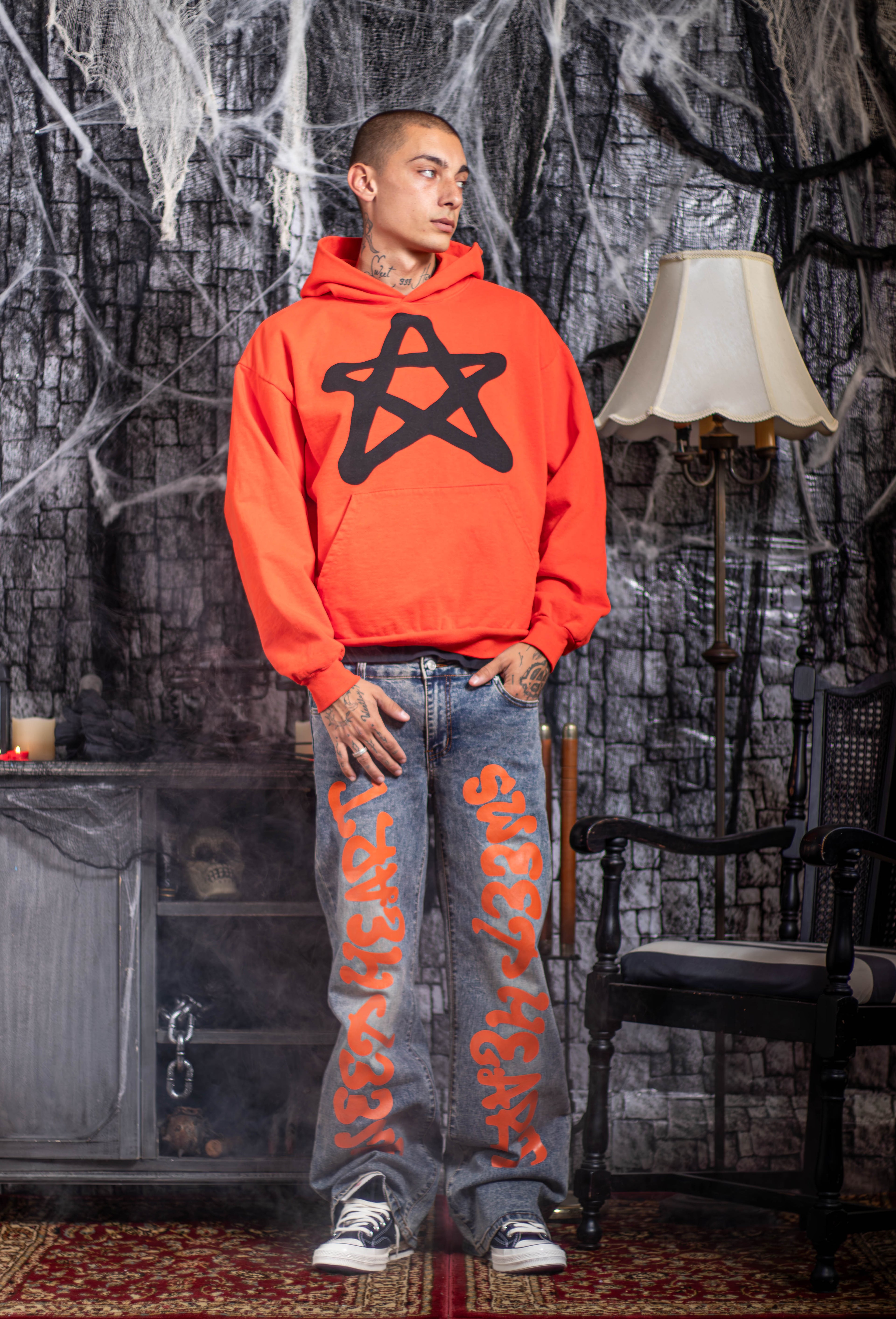 STAR HOODIE BLACK/ORANGE