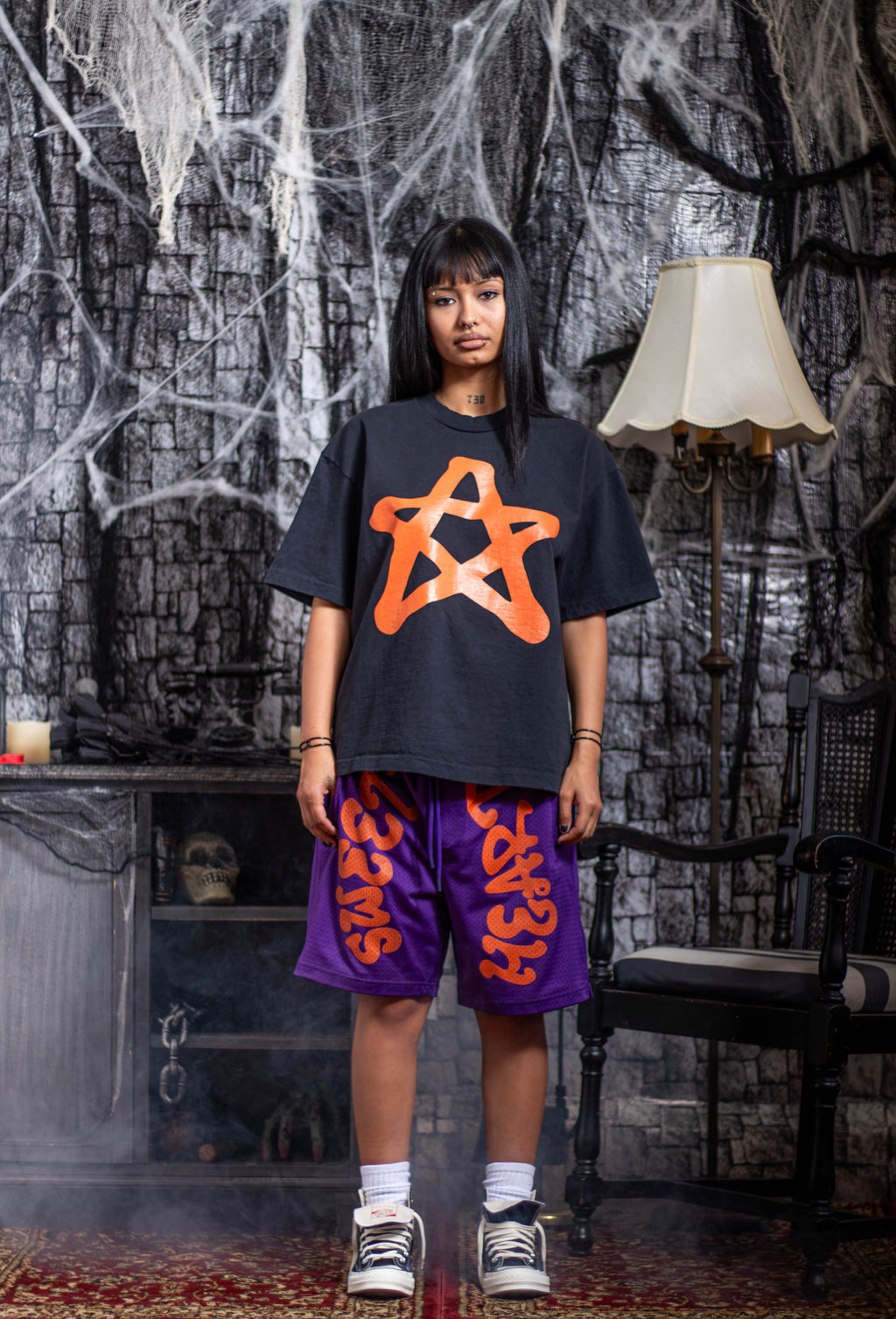 SWEETHEART GYM SHORTS ORANGE/PURPLE