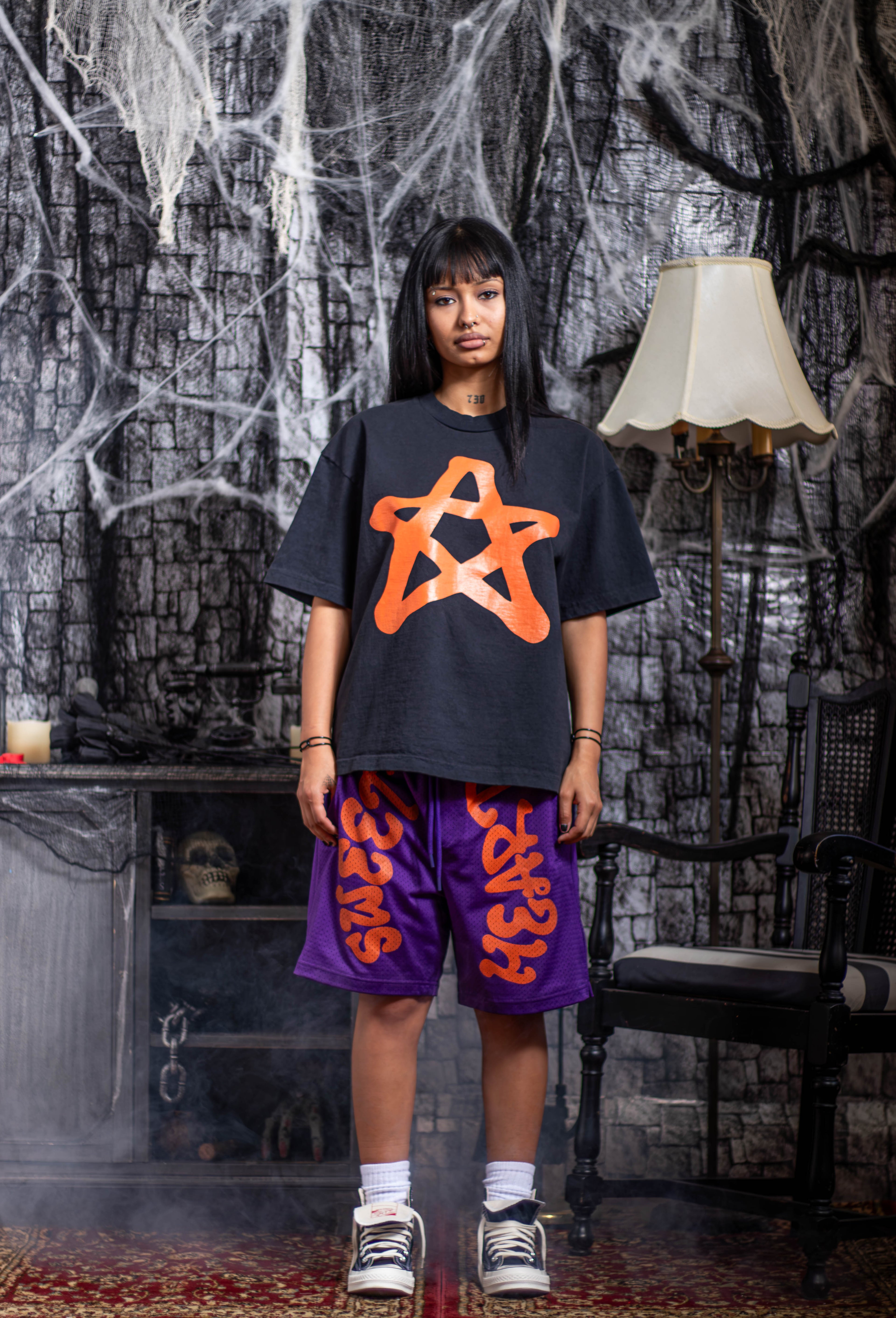 SWEETHEART GYM SHORTS ORANGE/PURPLE