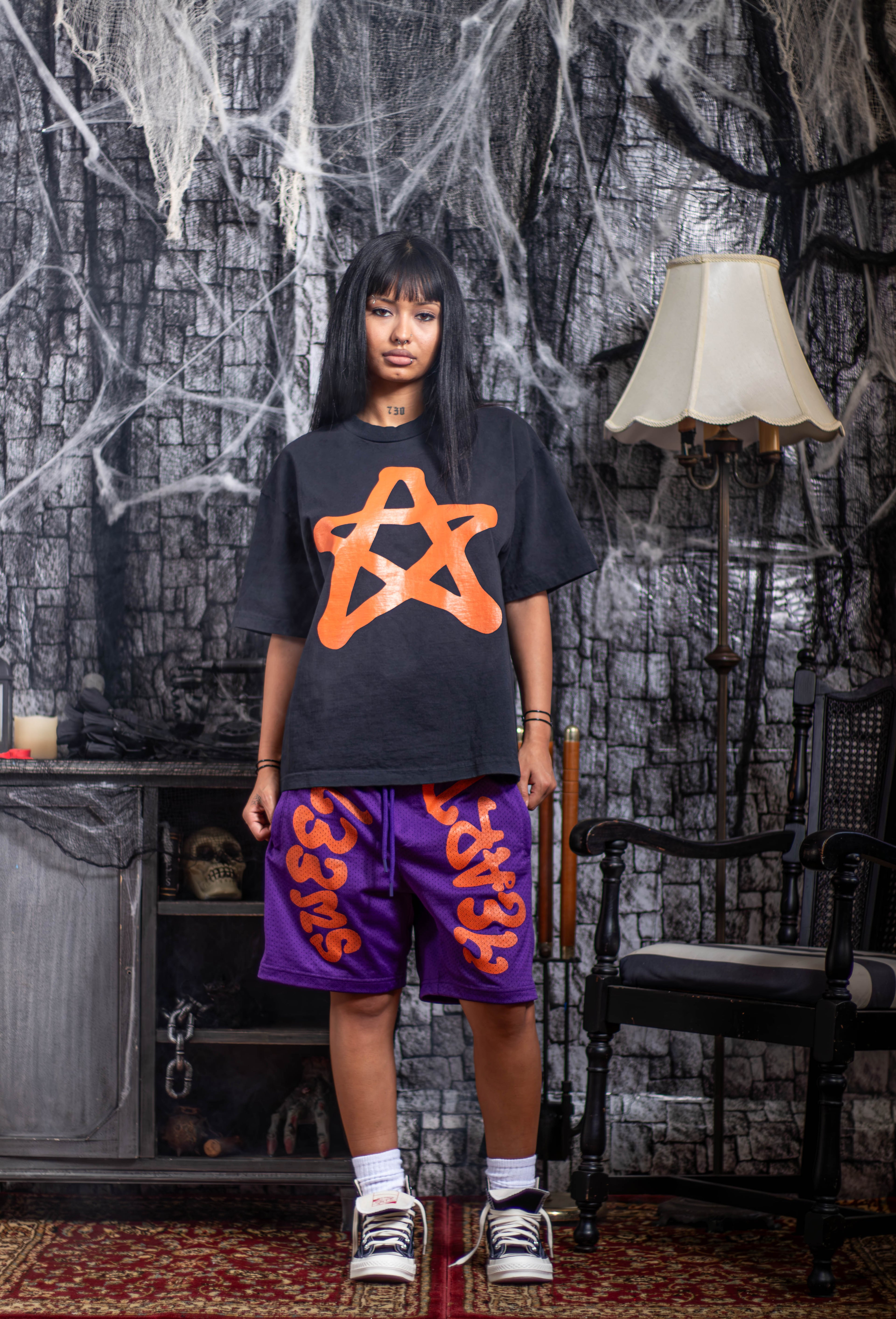 SWEETHEART GYM SHORTS ORANGE/PURPLE